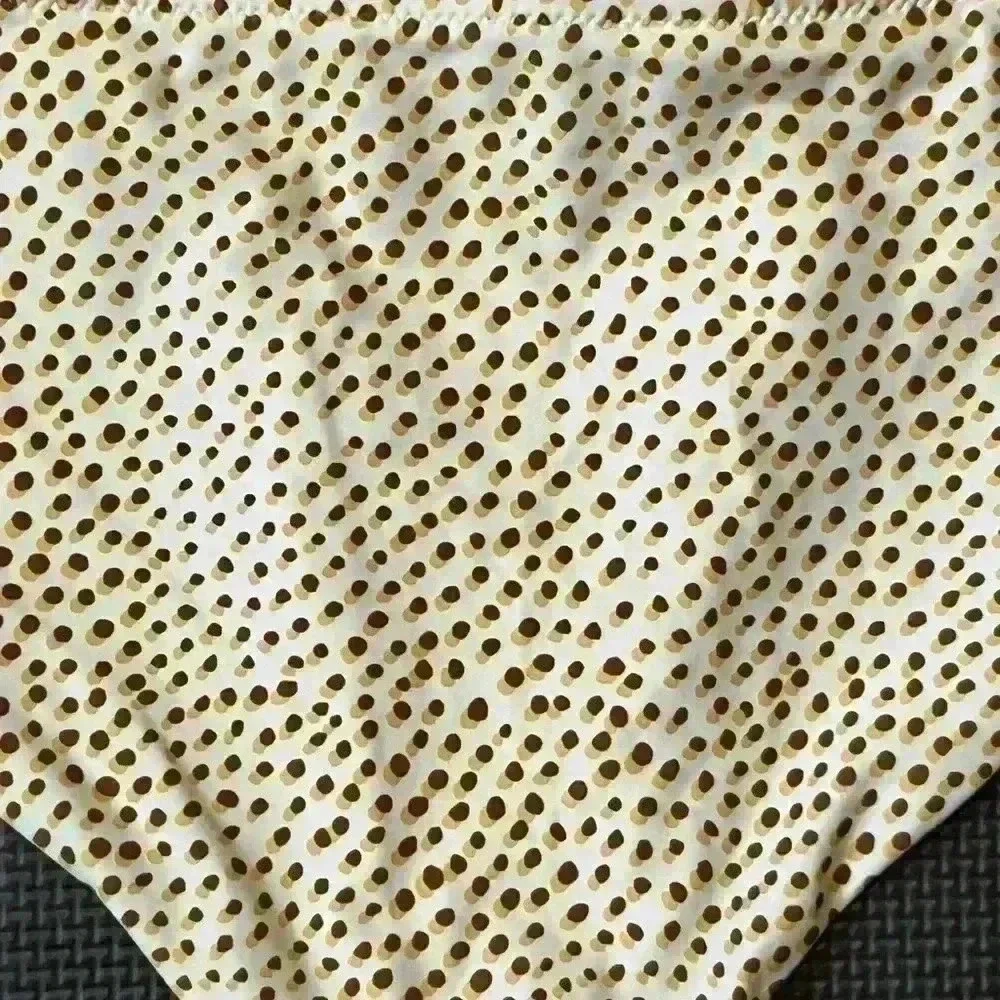 Aerie Bikini Bottom Women Small Cream Brown Dot Pattern Ruffle Full Coverage NWT